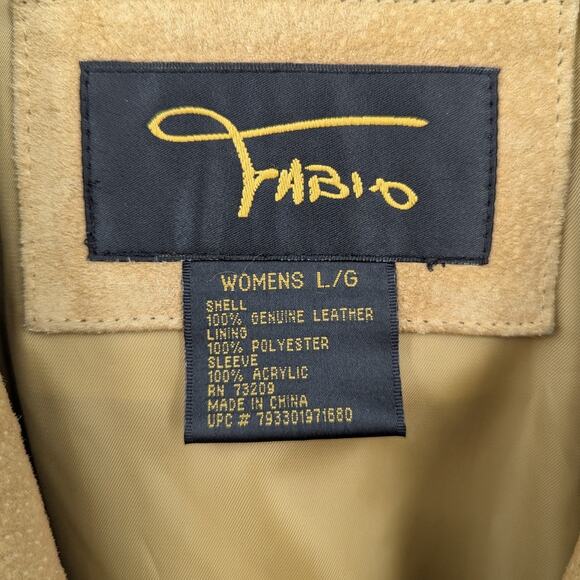 Vintage Fabio Women’s Large Tan Suede Leather Jacket Knit Sleeves Zip Front - Picture 4 of 6